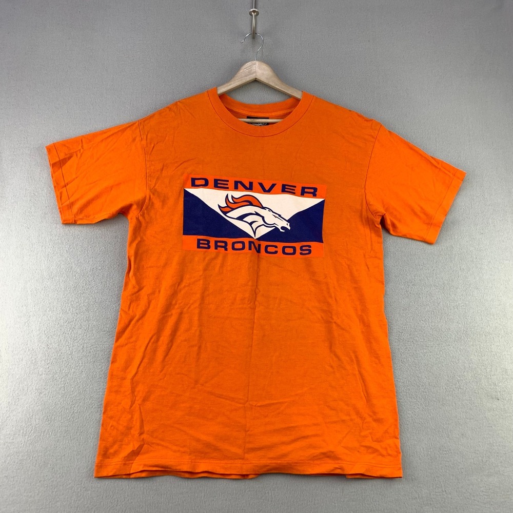 Vintage 90s Denver Broncos T-Shirt Mens Large Orange NFL Graphic Single Stitch